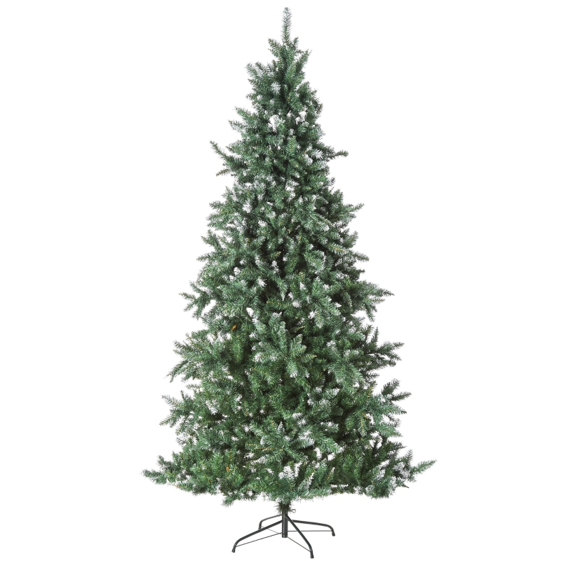 HOMCOM Árbol de Navidad de 2012 Ramas con Soporte Metálico Árbol 210 cm Puntas Blancas Artificial de Navidad Realista para Interiores Verde