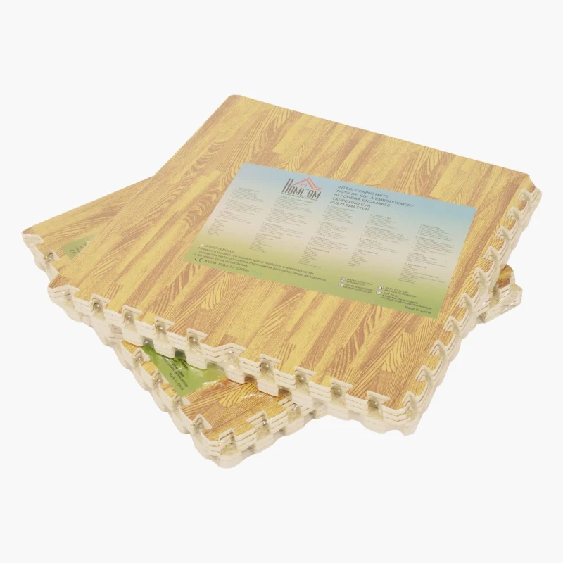 HOMCOM Alfombra Puzzle para Niños o Gimnasio de Goma Espuma EVA 16 piezas 60x60x1cm Color madera