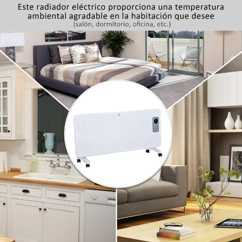 HOMCOM Radiador eléctrico Calefactor con Ruedas Convector de Pared/Pie con Pantalla Táctil Temporizador y Control Remoto 2 Niveles Calor 1000/2000W