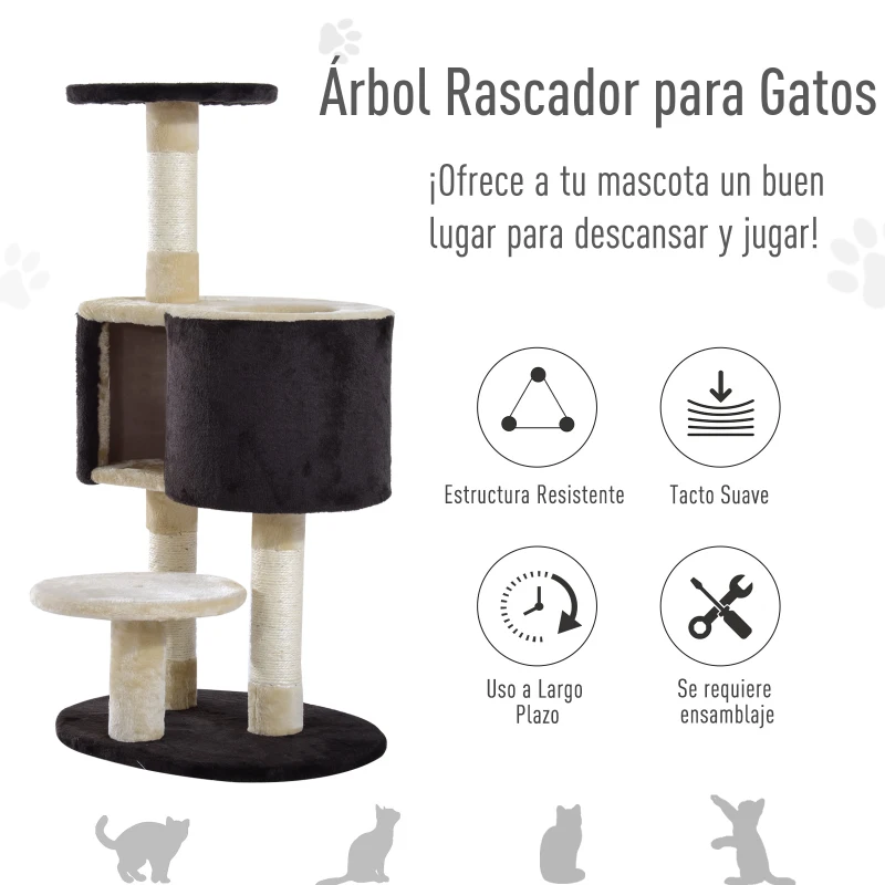 PawHut Arbol Gato Rascador 50x40x98cm Poste Arañar Caseta Cama Pawhut