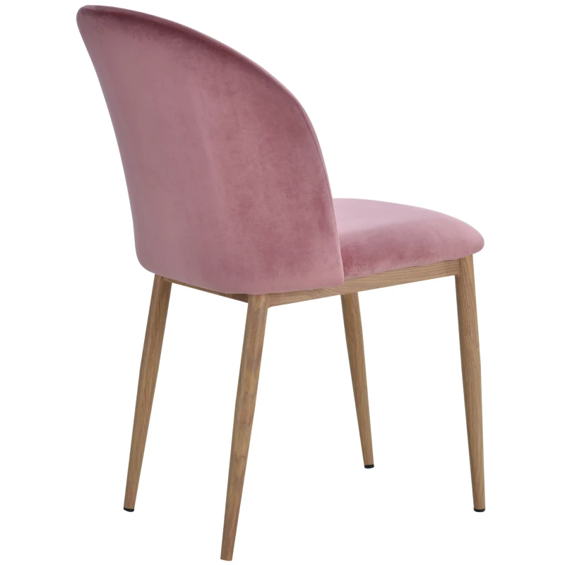 HOMCOM Juego de 2 Sillas de Comedor de Terciopelo Suave Silla de Salón Estilo Nórdico Moderno con Respaldo Ergonómico Acolchado y Patas de Metal 50x58x85 cm Rosa