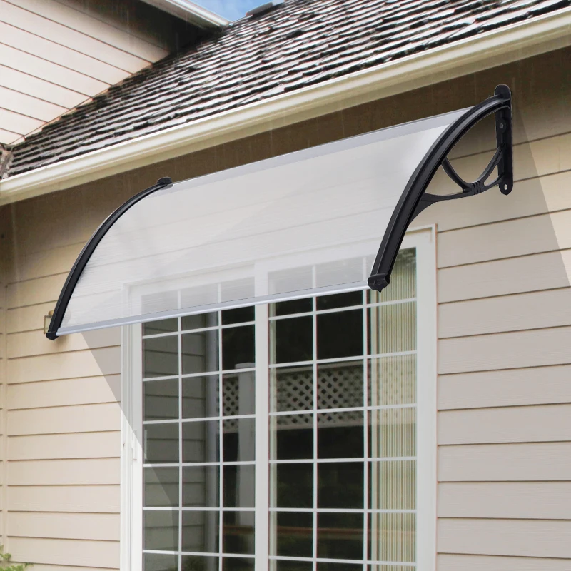 Outsunny Marquesina Techo Canopy para Puertas Ventanas Terrazas Toldo Dosel Placa de Policarbonato 5 mm Transparente Protección contra Sol y Lluvia 140cm