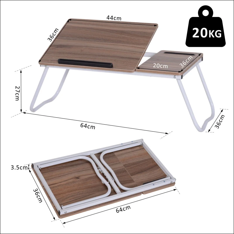 Vinsetto Mesa de Ordenador Portátil Plegable Soporte Escritorio de Regazo Inclinable Bandeja de Cama Ajustable 64x36x27cm Estación de Trabajo para Cama Sofá Bandeja Leyendo