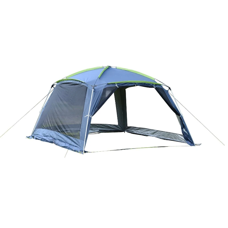 Outsunny Carpa tipo Avancé Plegable para Camping - Azul Oscuro - Tela Oxford 210D - 365x365x220cm