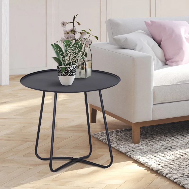 HOMCOM Mesa de Centro Metálica Mesita Café Redonda Minimalista Creativa Estructura Metálica para Salón Comedor Hierro ∅62x55cm