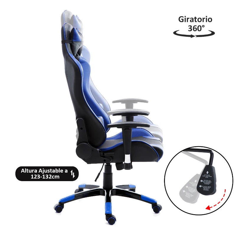 HOMCOM Silla de Oficina Silla Ergonómico Reclinable y Basculante Altura Ajustable Giratorio con Ruedas Reposacabezas y Soporte Lumbar Carga 120 kg 67x67x123-132 cm Azul