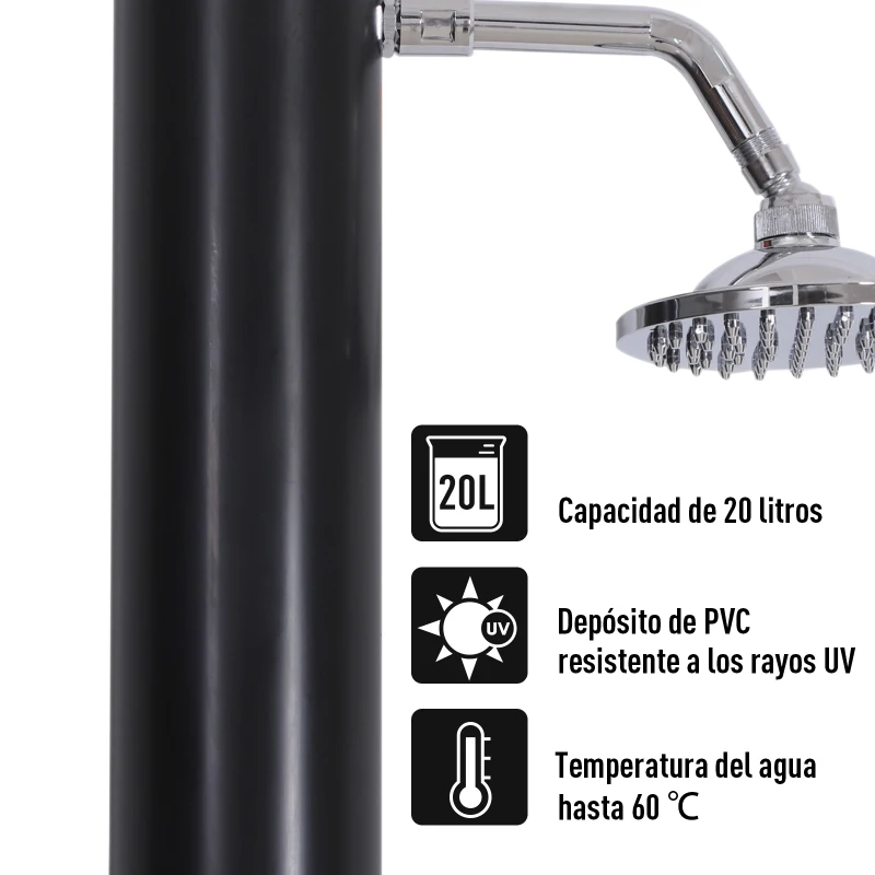 Ducha Solar Exterior de PVC 20L Perfecta como Ducha de Jardín o Ducha de Terraza Hasta 60℃ Para Piscinas al Aire Libre 218cm