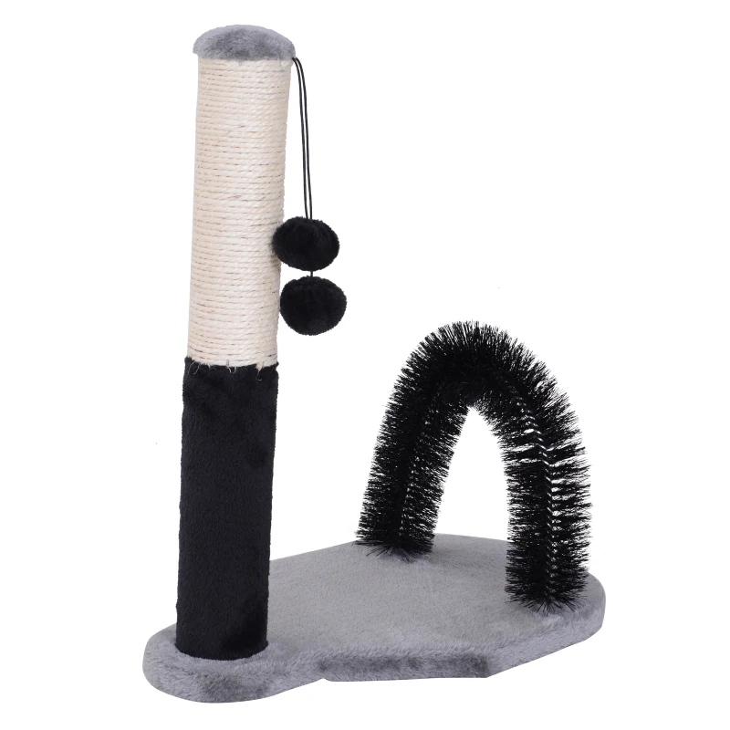PawHut Columna de Arañazo de Gatos Marco de Escalada de Gato Columna Juguete de Rascado de Gatos con 2 Bolas Pompón de Felpa y Sisal 48x30x52cm