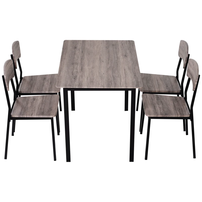 HOMCOM 5 Piezas Conjunto de Mesa y 4 Sillas de Comedor Juego Muebles de Cocina Sala Escritorio Madera y Metal Gris