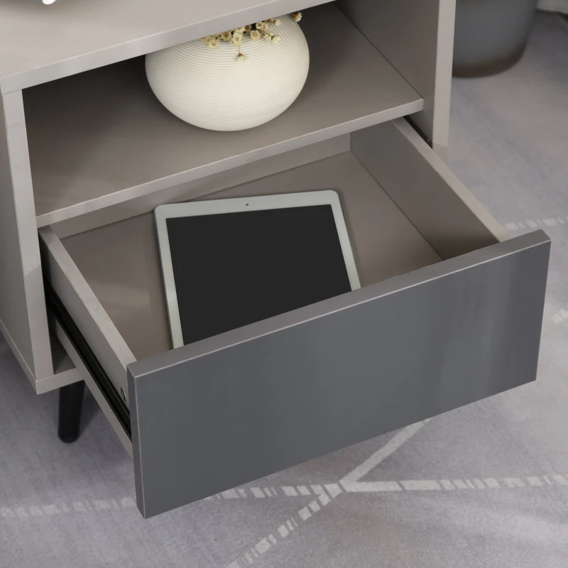HOMCOM Mesita de Noche Mesita Auxiliar con 1 Cajón Estante Abierto y Patas de Metal Elegante Minimalista para Dormitorio Salón 40x40x45 cm Gris