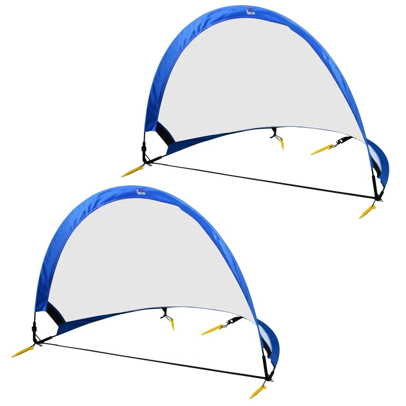 HOMCOM Set de 2 Porterías de Fútbol Diseño POP-UP Redes de Fútbol Plegable Portátil con Bolsa de Transporte para Niños 120x84x85cm