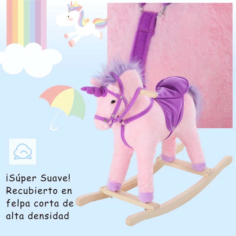 HOMCOM Caballito Balancín Bebé Balancín Peluche Infantil 36 Meses con 32 Canciones  68x28x60cm