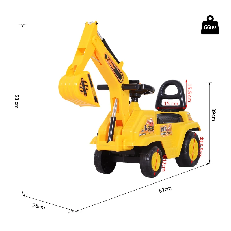 HOMCOM Correpasillos Excavadora para Niños Tractor Infantil que Funciona de verdad para mayores de 3 años