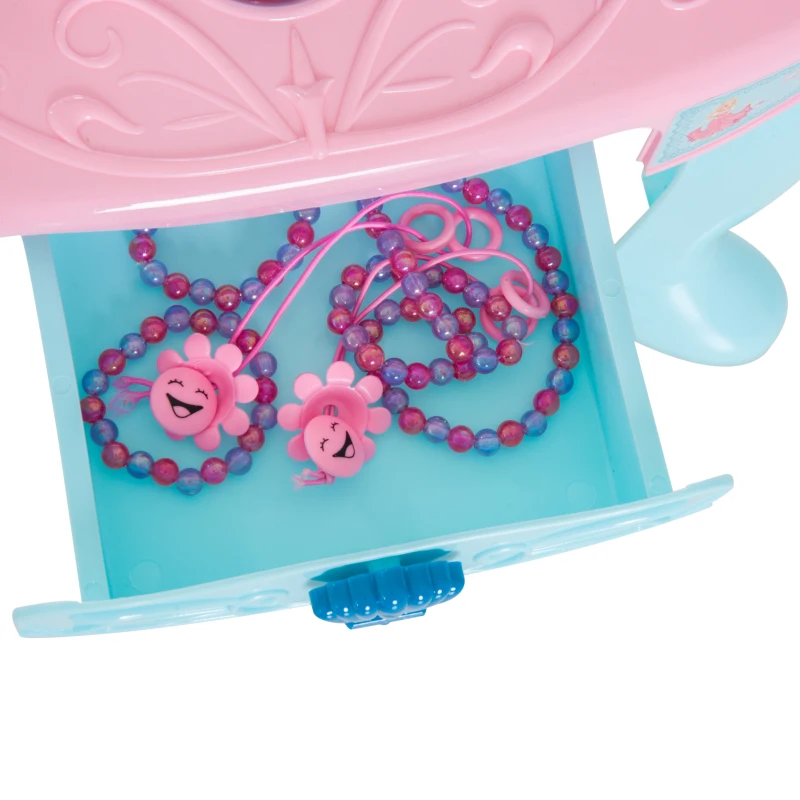 HOMCOM Tocador Infantil Princesa Mesita de Maquillaje con Luz y Sonido Secador de Pelo Accesorios Includios Cajón Extraíble 43.5x31.5x72.5cm