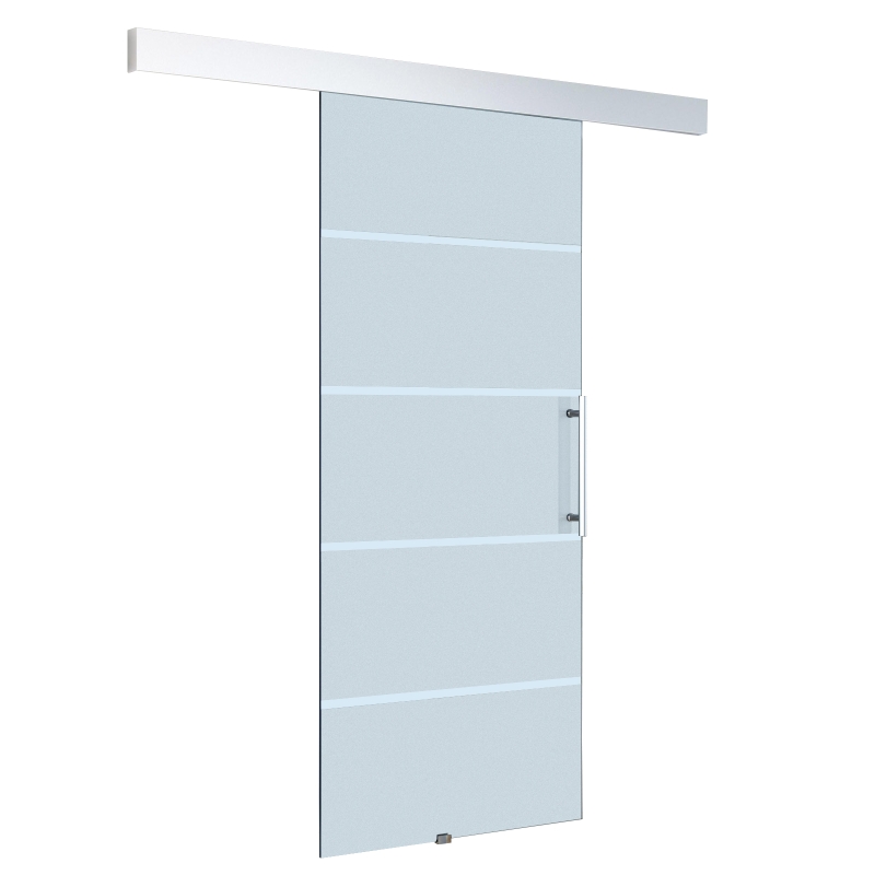 HomCom® Puertas Correderas de Cristal Translúcido con 4 Rayas Instalación sin Obras - 205x102,5 cm