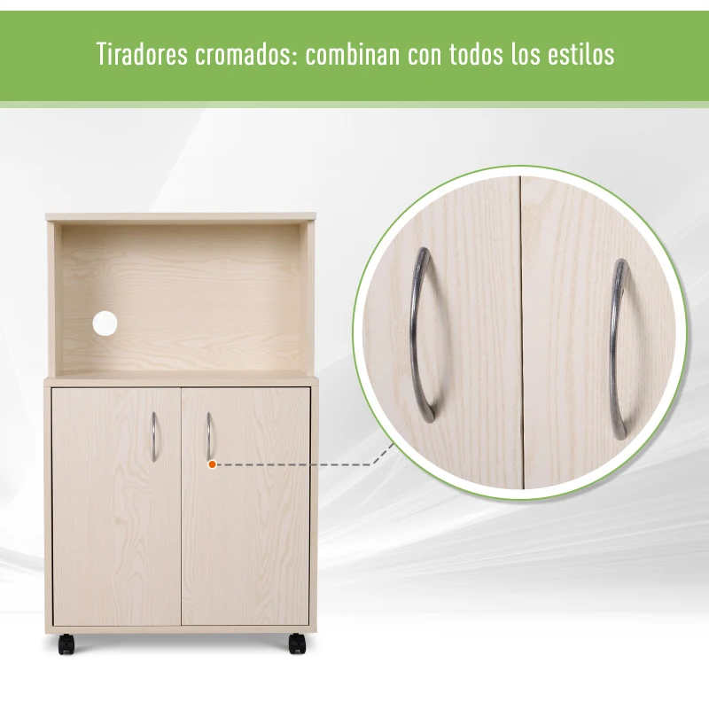 Aparador Auxiliar Bajo de Cocina Mueble Auxiliar para Microondas con 4 Ruedas (2 con frenos ) Armario para Almacenaje con 2 Puertas 60.4x40.3x97cm