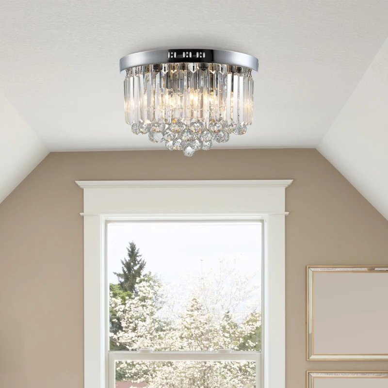 HOMCOM Lámpara de Techo de Cristal Moderna para Dormitorio Sala de Estar Lámpara de Cristal K9 para Bombillas E14 de Máx. 40W Diámetros 45x30 cm Plata