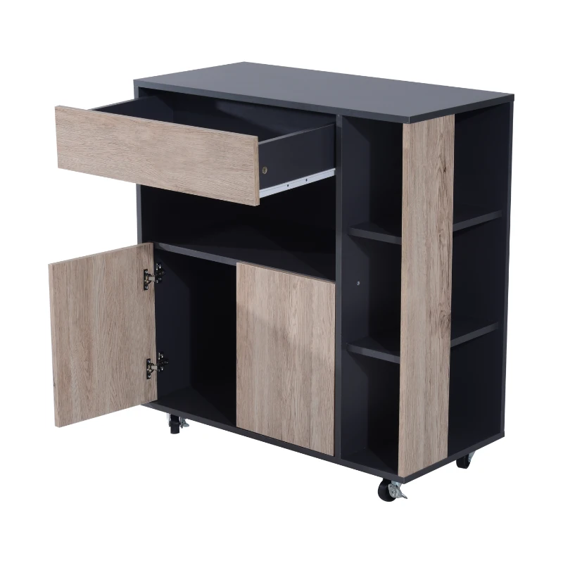 HOMCOM Armario de Suelo para Cocina Mueble Auxiliar Multiusos Diseño Moderno Espacioso con Cajón Estantes Ruedas Universales 80x39x86,5 cm