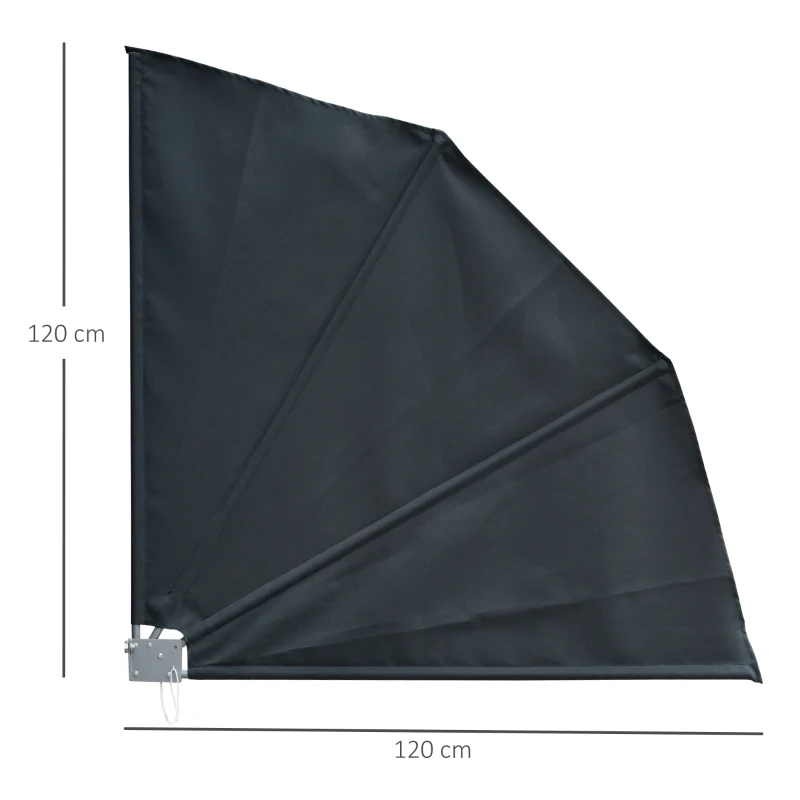 Outsunny Toldo Lateral Plegable de Balcón 120x120 cm en Forma de Abanico Aluminio con Soporte de Pared para Suelo Terraza Patio Gris Oscuro