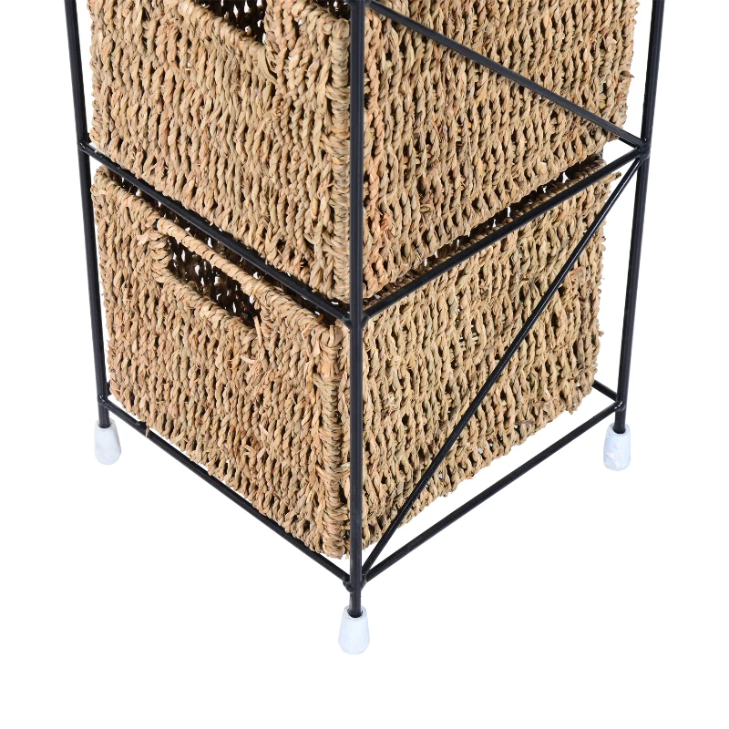 HOMCOM Estantería-Color Mimbre Natural y Negro Mimbre Metal 20x20x78cm