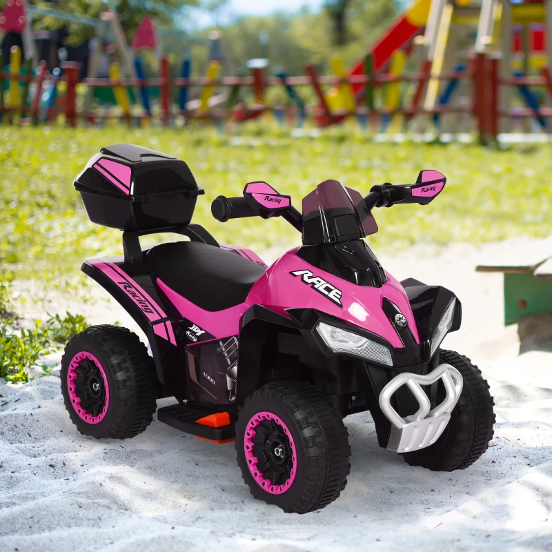 HOMCOM Quad Eléctrico ATV Cuatrimoto con Faros Música y Caja de Almacenaje para Niños de +18 Meses Batería 6V Recargable 78,5x40,5x46 cm