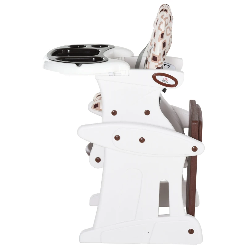 HOMCOM Trona para Bebés 3 en 1 para Mayores de 6 Meses Transformable en Mesa y Silla Multifuncional Ajustable en 3 Posiciones Respaldo Alto Acolchado con 2 Bandejas Extraíbles 57x59x105 cm Café