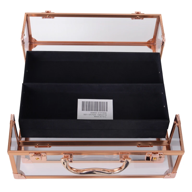 HOMCOM Estuche de Maquillaje Transparente Organizador Cosméticos Profesional Maletín para Maquillaje Caja de Belleza Portátil 3 Bandejas Extensible con Cerradura 30x19.2x16cm Acrílico