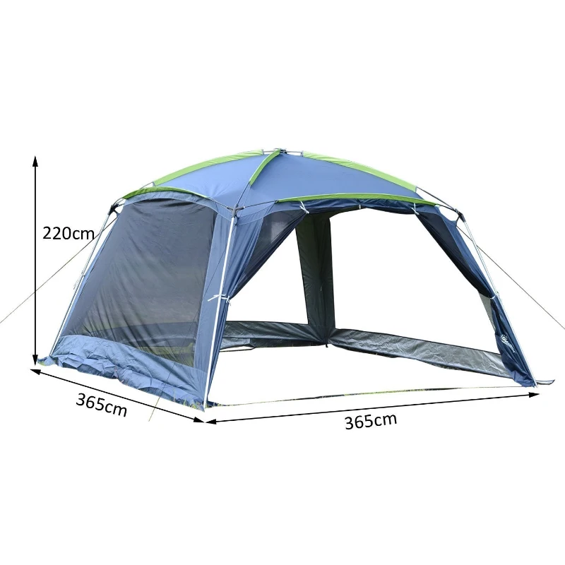 Outsunny Carpa tipo Avancé Plegable para Camping - Azul Oscuro - Tela Oxford 210D - 365x365x220cm