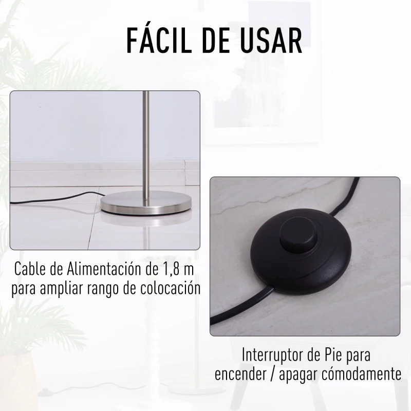 HOMCOM Lámpara de Pie Pantalla de Pluma de Ganso con Interruptor de Pedal Diseño Novedoso Lámpara de Suelo para Bombilla Máx. 40 W 40x40x160 cm Blanco