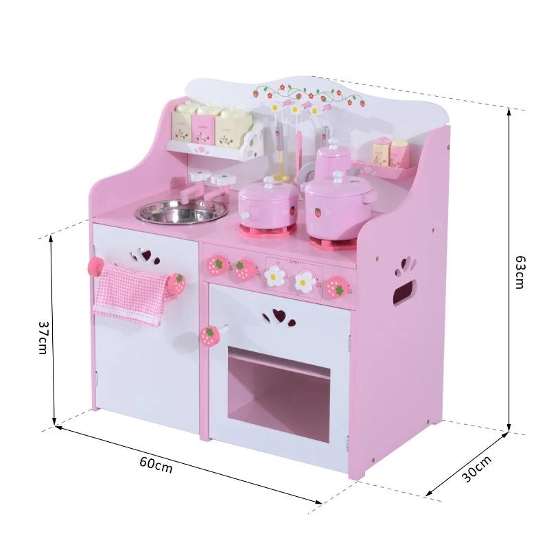HOMCOM Cocinita de Juguete de Madera para Niños +3 Años con Accesorios 60x30x63cm Multicolor