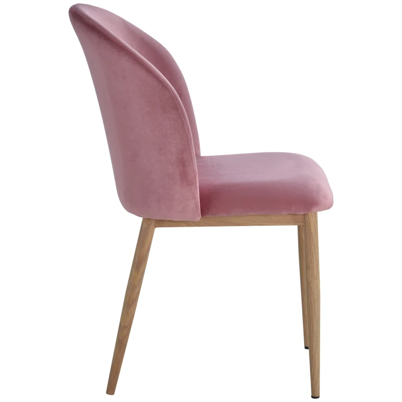 HOMCOM Juego de 2 Sillas de Comedor de Terciopelo Suave Silla de Salón Estilo Nórdico Moderno con Respaldo Ergonómico Acolchado y Patas de Metal 50x58x85 cm Rosa