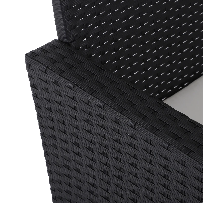 Sofá de Ratán Dos Plazas Sillón Mueble para Jardín Terraza con Reposapiés Extraíble Toldo Cojín Desmontable 126x75x150cm Negro