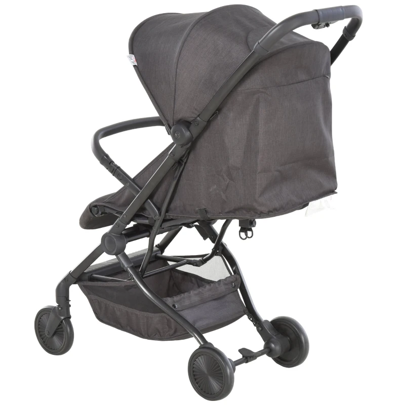 HOMCOM Silla de Paseo Plegable Ligero Cochecito para Bebé a partir 6 Meses Asiento Reclinable Cinturón de Seguridad Toldo Extraíble 44,5x93,5x105cm Gris