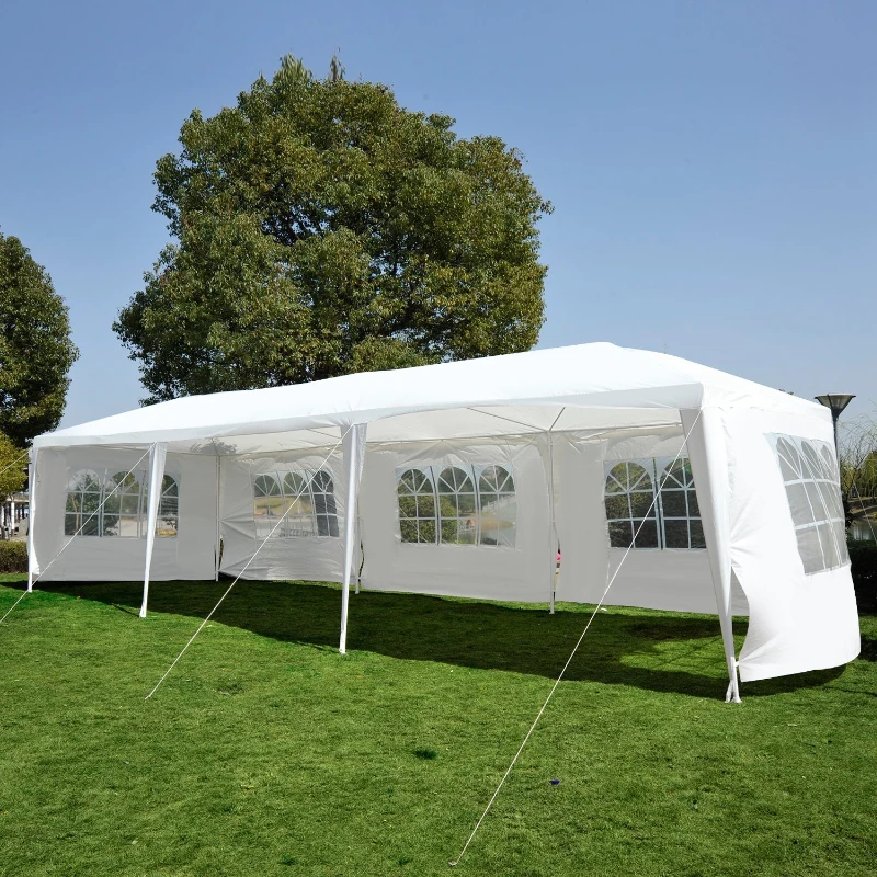 Outsunny Carpa 9x3m 5 Paredes laterales con Ventanas Pergola Pabellon Gazebo Blanca Jardin