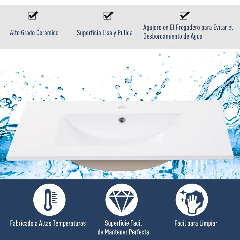 Conjunto Mueble de Baño Incluye Mueble Lavabo 2 Cajones Lavamanos de Cerámica Espejo a Juego Estilo Moderno Colgar a La Pared Color Roble Blanco Plateado Medida del Mueble  59x45x48cm