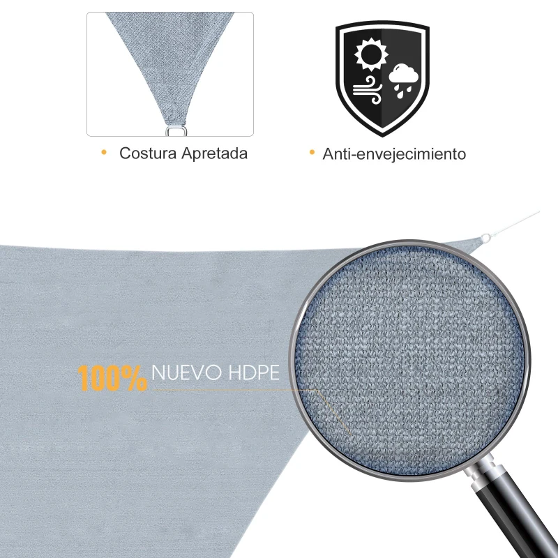 Toldo Vela 4x4x4m Triangulo Color Gris Sombrilla Parasol Terraza Jardin Camping