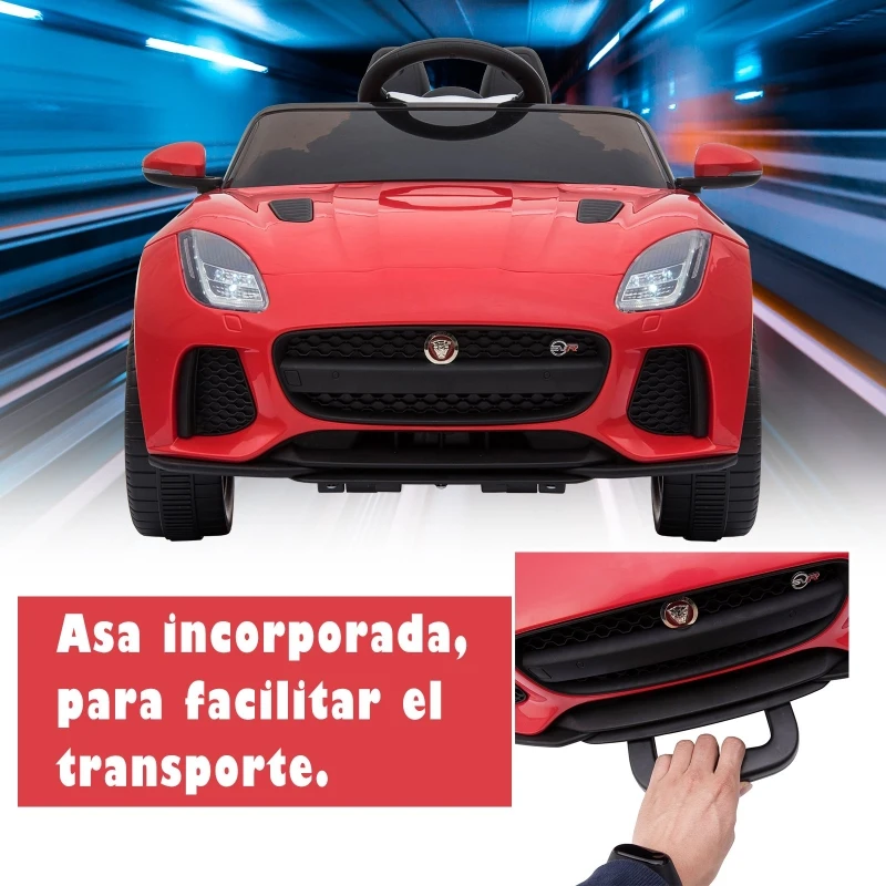HOMCOM Coche Eléctrico Infantil Coche Juguete Jaguar F-Type SVR Niño de +3 Años con Mando a Distancia Con Música y Luces Doble Apertura de Puerta Batería 6V Carga 25kg 110x65x48cm Rojo