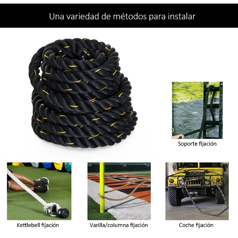 HOMCOM Cuerda de Batalla Ø38 mm Longitud 12 m Battle Rope Formación Battling Power Cuerda Ejercicio Fitness Deporte Poliéster Ultra Resistente Negro