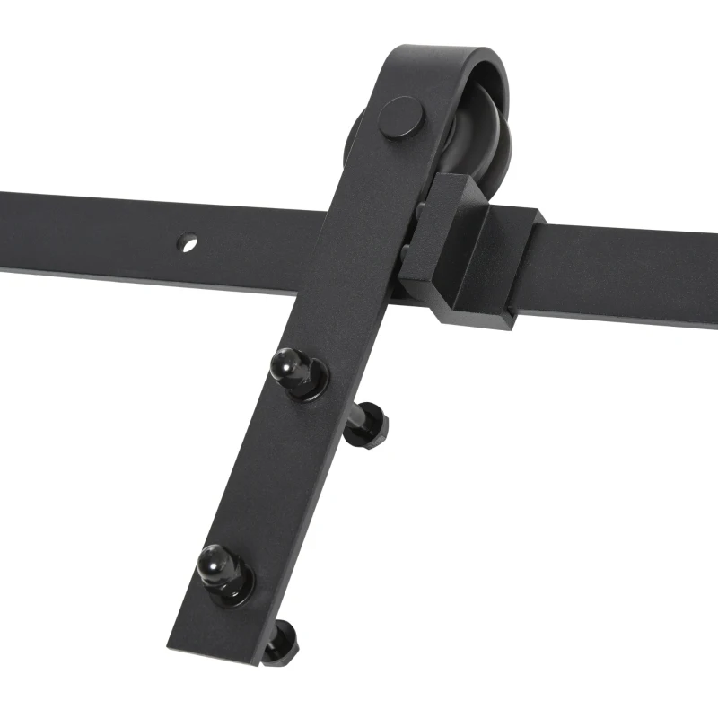 HOMCOM Kits de Accesorios para Doble Puerta Corredera de Granero Juego de Herrajes con Rodillo Rieles Tornillos Acero al Carbono Soporta 180 kg Longitud de 200 cm Negro