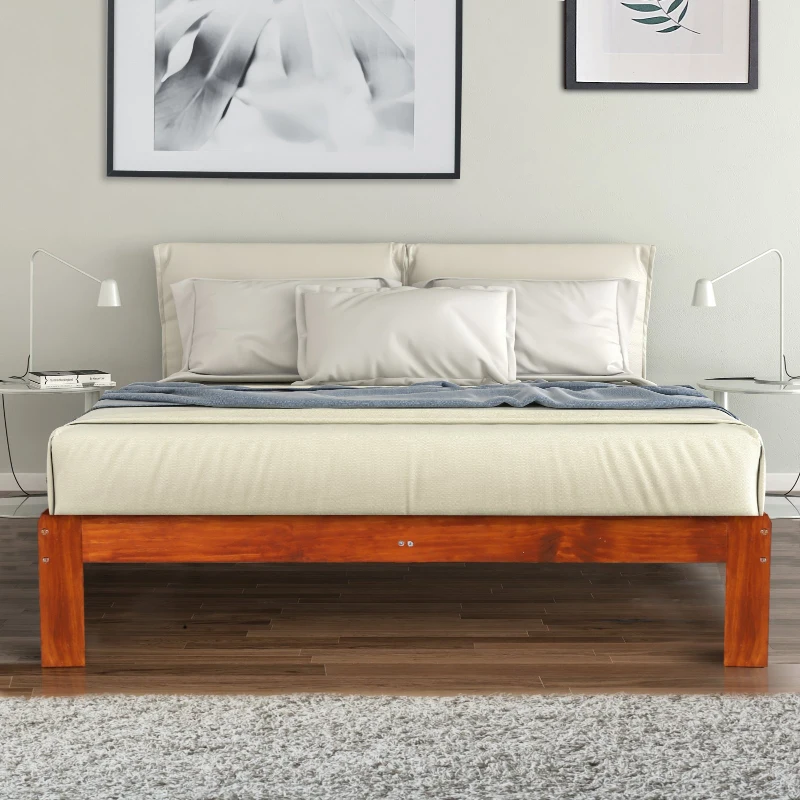 HOMCOM Marco de Cama Doble de Madera de Pino para Dormitorio Cama de Metal Estructura Carga 250kg 139.3x195.5cm