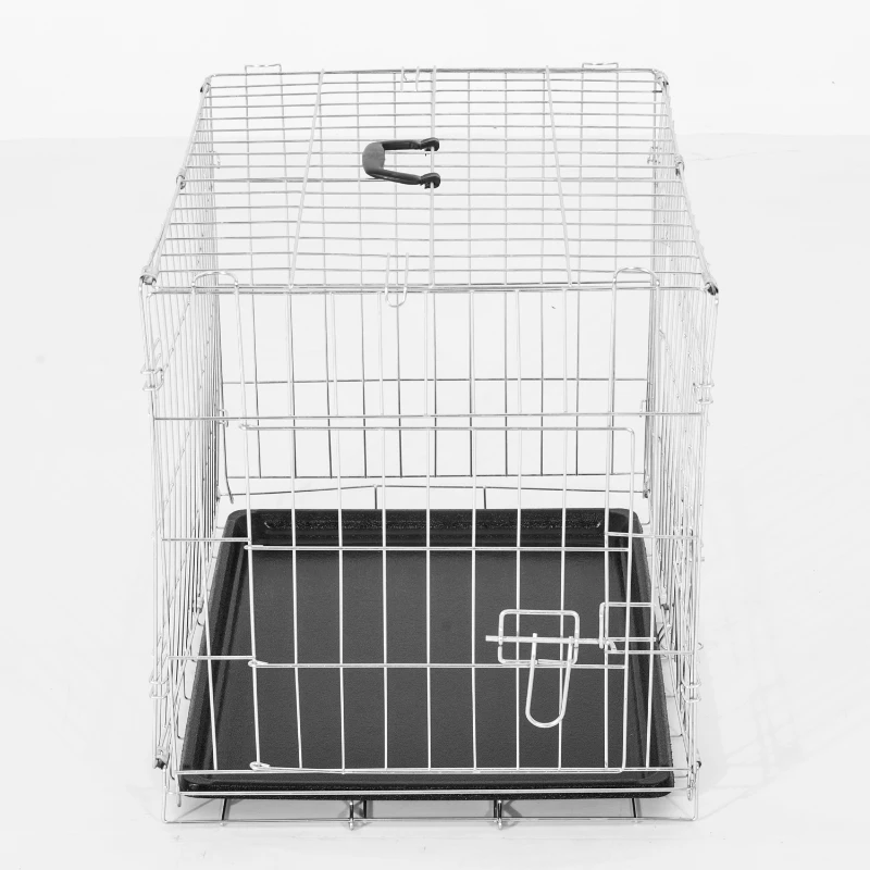 PawHut Jaula Plegable de Viaje-Plateado Acero ABS 106x71x76cm