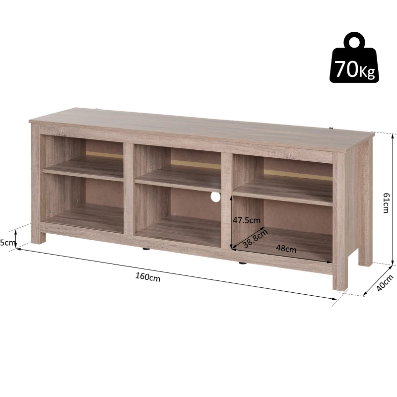 HOMCOM Mesa Soporte TV Multimedia Mueble TV Estantería Multiusos de Salón Comedor Mesa para TV con 3 Estantes Ajustables 160x40x61cm Carga 70kg Madera