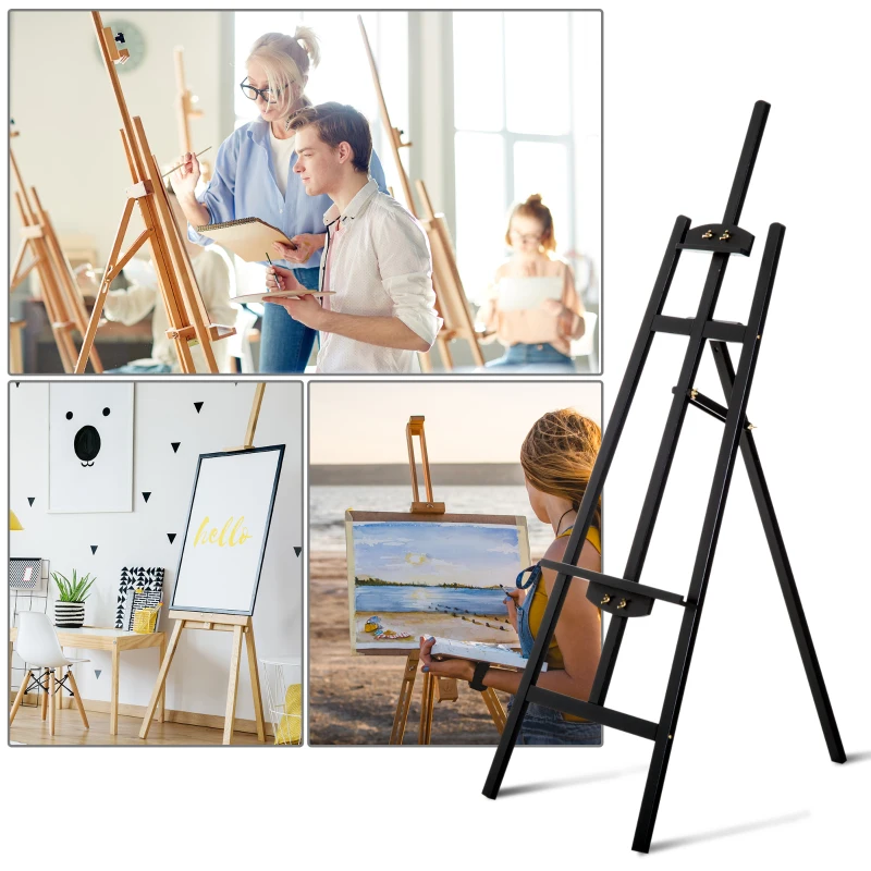 HOMCOM Caballete de Pintura Caballete de Madera Haya de Dibujo Estudio Inclinable 90° Trípode