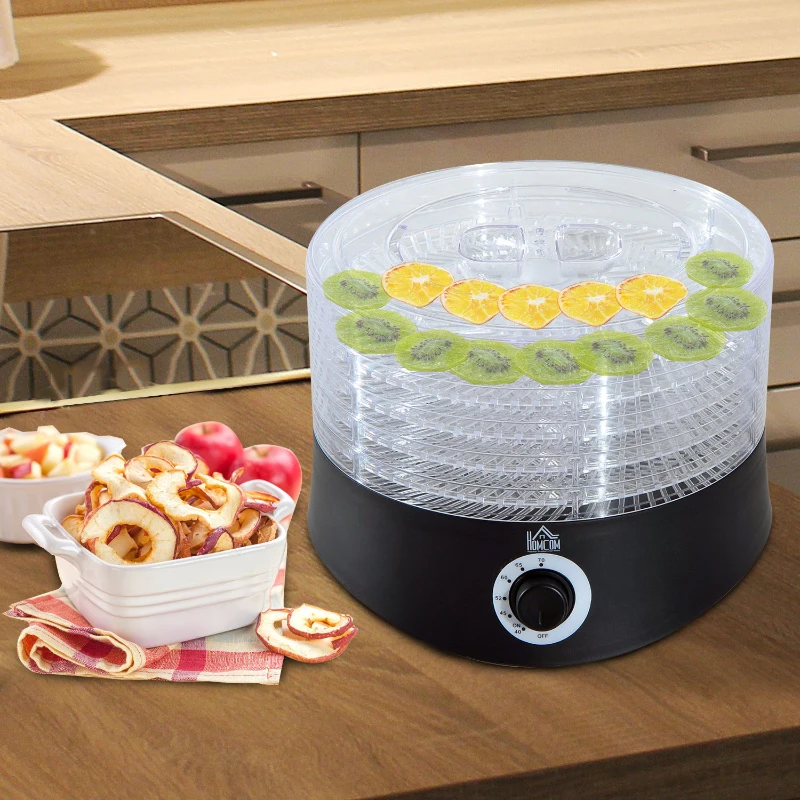 HOMCOM 280W Plastic 5-Tier Fruit Dehydrator w/ Temperature Control Black