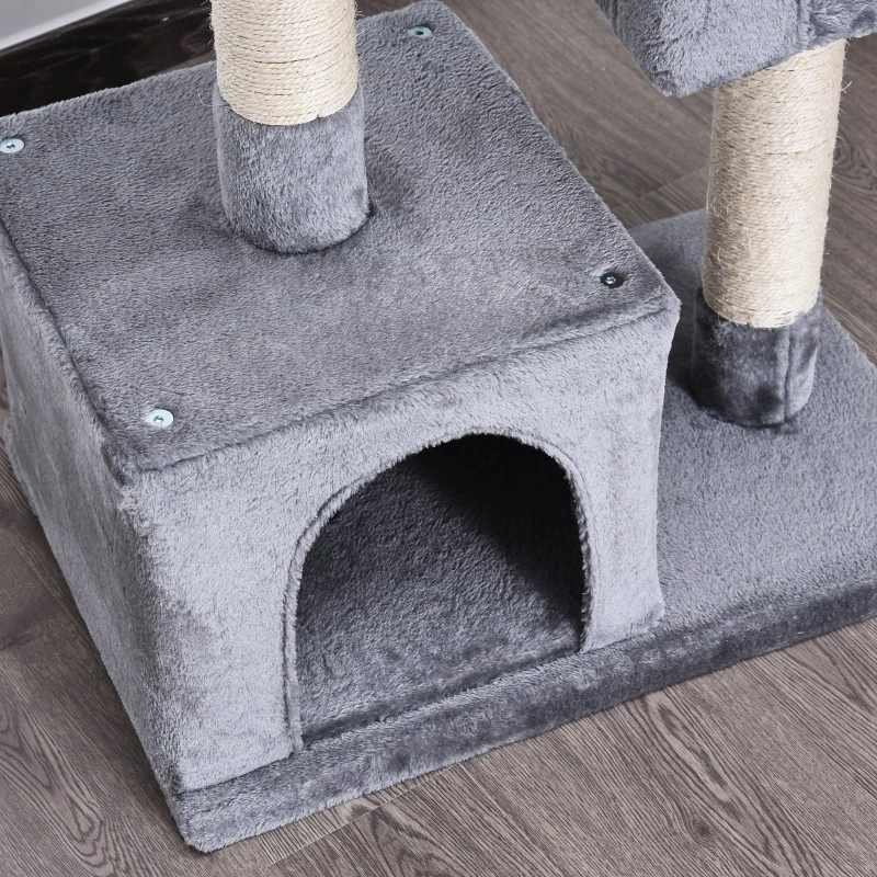 PawHut Árbol Rascador para Gatos Centro de Actividades para Mascotas con 2 Cajas Plataforma Cubierto de Felpa Suave Postes de Sisal Ecológico 60x40x86 cm Gris