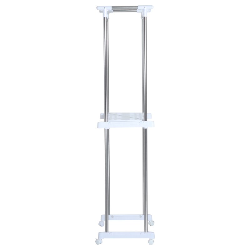 HOMCOM Estantería para Lavadora con Ganchos Ruedas y Estante tipo Mueble de Baño 71x42.5x178cm Color Blanco y Acero Inox.