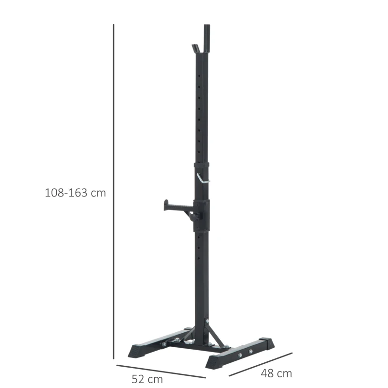 HOMCOM Soporte Barra Pesas Estantes Ajustables de 12 Niveles Barra Levantamiento Pesas Gimnasio Max. 150 KG Acero 52x48x108-163 cm Negro