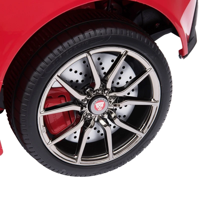 HOMCOM Coche Eléctrico Infantil Coche Juguete Jaguar F-Type SVR Niño de +3 Años con Mando a Distancia Con Música y Luces Doble Apertura de Puerta Batería 6V Carga 25kg 110x65x48cm Rojo