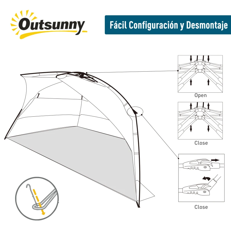 Outsunny Tienda de Playa Pop-up Automática de Campaña Toldo Refugio de Playa Impermeable Protección UV Portátil y Plegable