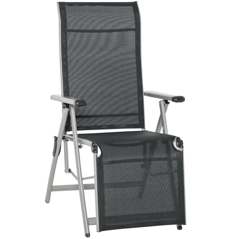 Outsunny Tumbona Plegable de Jardín Sillón Ajustable en 10 Posiciones con Respaldo Alto y Reposapiés Transpirable Carga Máx. 150 kg 78x58x110 cm Negro